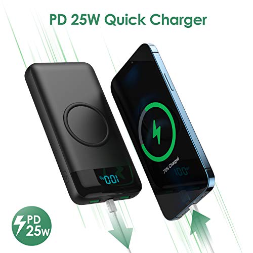 Wireless Portable Charger 30,800mAh 15W Wireless Charging 25W PD QC4.0 Fast Charging Smart LCD Display USB-C Power Bank, 4 Output External Battery Pack Compatible with iPhone 15/14/13/12, Samsung etc