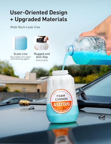 AstroAI Foam Cannon, Heavy Duty Car Foam Blaster Wide Neck Adjustable Snow Foam Lance and Thick Foam for Pressure Washer with 1/4" Quick Connector,1L Bottle & 5 Nozzles