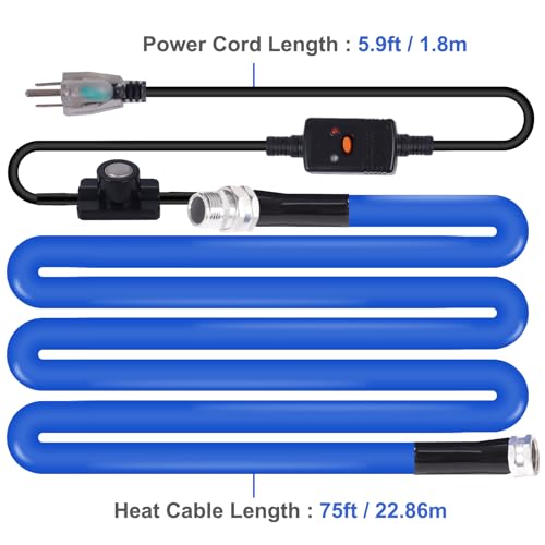 75FT Heated Water Hose for Rv, (5/8" ID) Hose Water Heater with Energy Saving Thermostat to Keep Water Running in Down to -45℉ Lead and BPA Free Designed for RV/Camper/Home/Garden