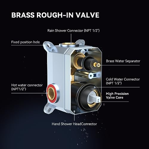 ELLO&ALLO Bathroom Shower Faucet Set Mixing Valve and Trim Kit, Complete Shower System with Rough-in Valve, Brushed Gold