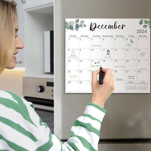 Aesthetic Magnetic Calendar for Refrigerator, Fridge Calendar Magnet Runs from July 2024 Until December 2025, 18 Monthly Refrigerator Calendar with Greenery Designs for Easy Organizing - Nature