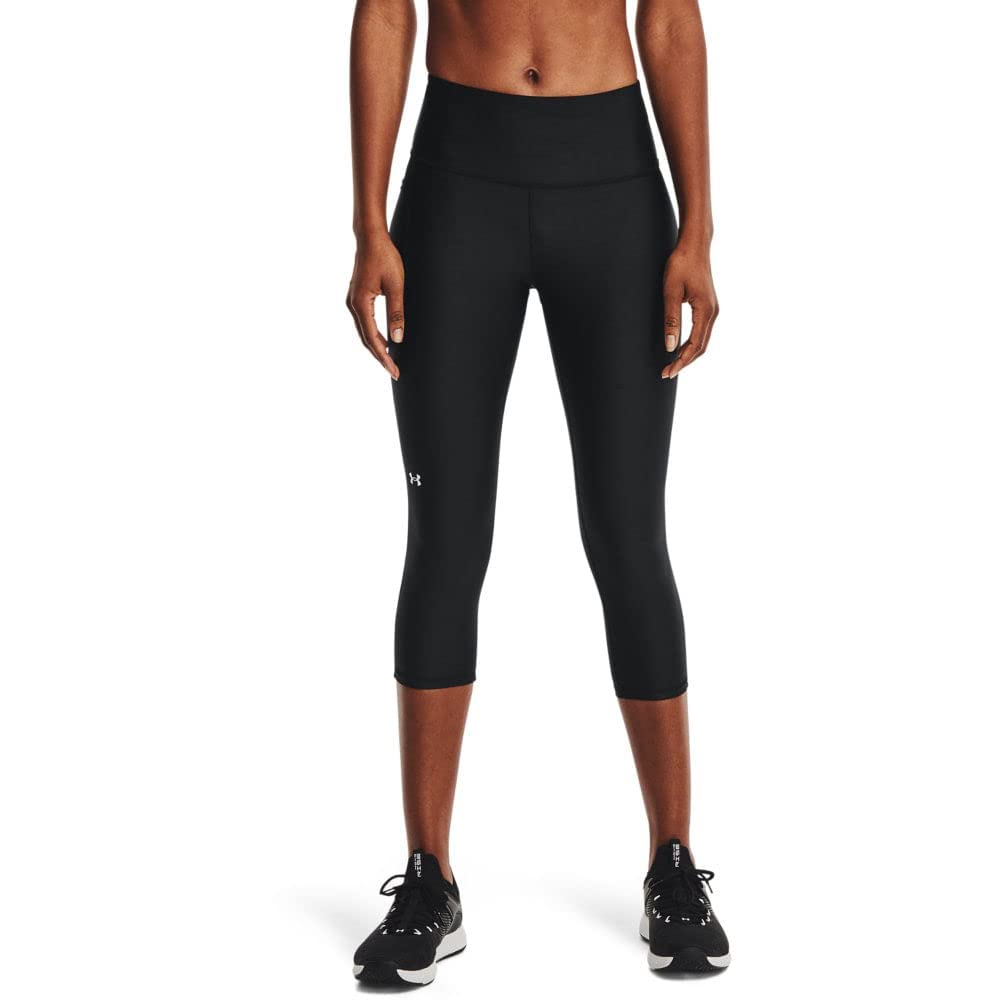 Under Armour Women's HeatGear Armour High No-Slip Waistband Pocketed Capri , Black (001)/White , 2X