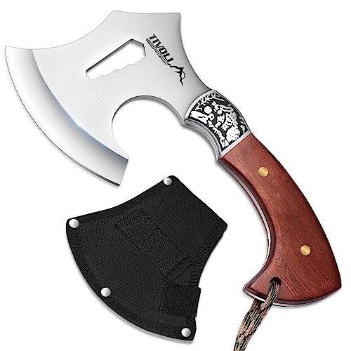 TIVOLI Hatchet Axe with Nylon Sheath,Camping Hatchet Viking Axe with Wood Handle,Portable Survival Axe with Gift Box Small Hatchet for Camping Outdoor Survival, Hunting Gardening