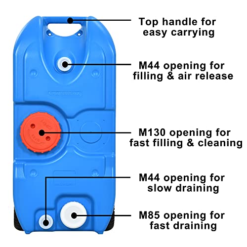 YITAHOME 10.6 Gallon Large Capacity Portable Water Holding Tank with Metal Handle Odorless Tote for Camper with Large Wheels, Filling Port, Hose, Faucet, Handles for Easy Carry & Fast Empty, Blue