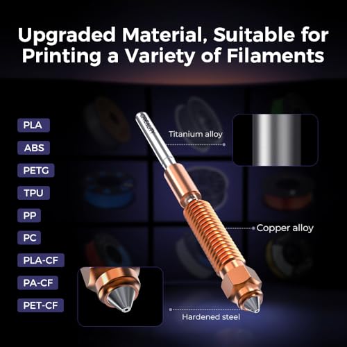 Creality Official Upgrade K1C Nozzles, Quick-Swap 3D Printer Nozzle Kit, Copper Alloy and Hardened Steel Nozzle Suitable for Creality K1C/ Ender 3 V3/ Ender 3 V3 Plus 3D Printers (1PCS, 0.4mm)