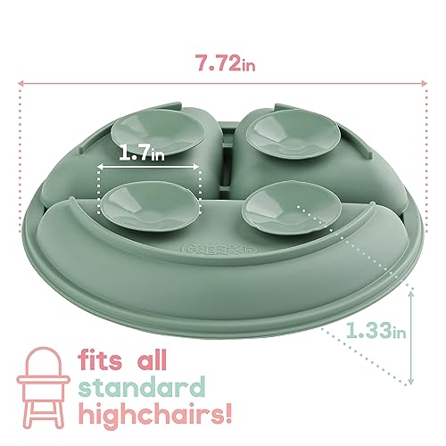 ChériKid Suction Plates for Baby, Toddlers - FEATURES SUPER STRONG QUADRUPLE SUCTION - 100% Food Grade Silicone Toddler Plates with Suction - Unbreakable Divided Kids Baby Plates - Suction Plate