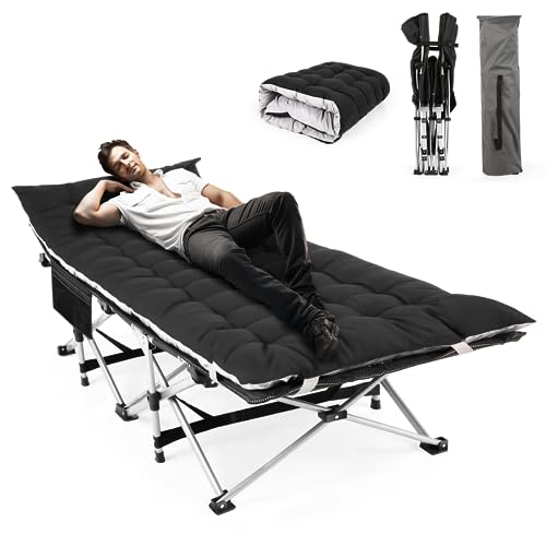 Homdox Camping cot Folding Outdoor Camping Travel Cot and Cot Pad - Quality Lightweight Portable Heavy Duty Adult & Kids Travel Cot Double Layer Oxford Camp Cots for Camp/Office/Home