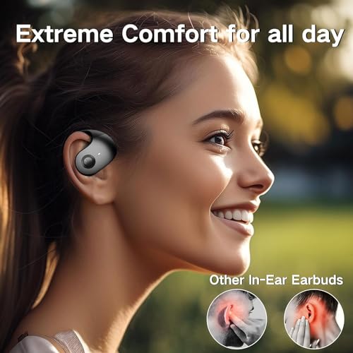 NEW Ultra Bone Conduction Earphones Open Earbuds with Immersive Audio Clear Call, Wireless Bluetooth Ear buds Stable Fit, Robust Bass, Sweat-Proof Sport Open-Ear Headphones with Mic, 48H Playtime