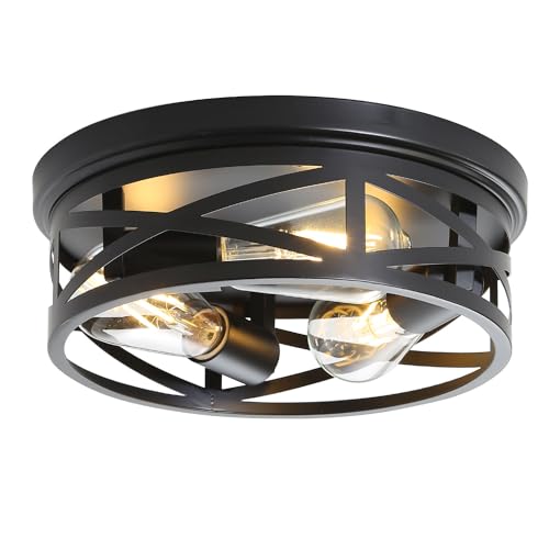 Jodauirt Flush Mount Ceiling Light Fixture,Black 3-Light Industrial Farmhouse Light Fixtures,Closed to Ceiling Mount Lamp for Hall,Hallway,Entryway，Kitchen