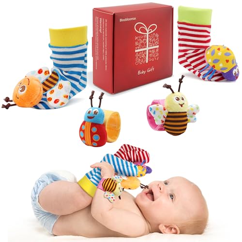 Bloobloomax Baby Rattles Toys for 0-12 Month, Infant Girl Boy Toys for Babies 3-6 Months, Newborn Hand & Foot Toys for 0 to 9 Months, Baby Shower Gifts Set with Wrist Rattle Socks