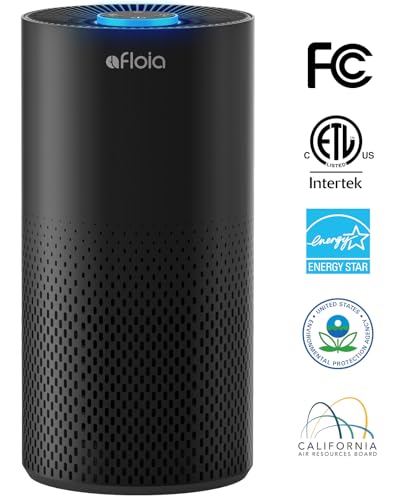 Afloia Air Purifiers for Home Large Room Up to 1076 Ft², 3-Stage Filter Air Purifiers for Bedroom 22 dB, Air Purifiers for Pets Dust Dander Mold Pollen Odor Smoke, Kilo Black, 7 Colors Light