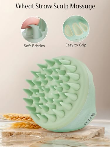 HEETA Scalp Massager Hair Growth with Soft Silicone Bristles to Remove Dandruff and Relieve Itching, Shampoo Brush for Hair Care & Relax Scalp, Scalp Scrubber for Wet Dry Hair (Green & Beige)