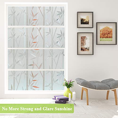 Static Cling Window Film,Privacy Door Film,Decorative Glass Film,Bamboo Stained Glass Window Tint Anti UV for Home and Office Decoration,17.5 inches by 78.7 inches