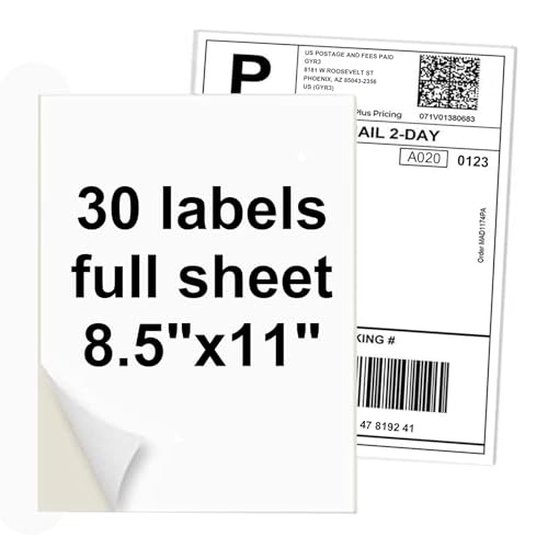 NefLaca 30 Full Sheets Sticker Paper for Laser & Ink Jet Printers, 8.5" x 11" Full Sheet Address Shipping Labels