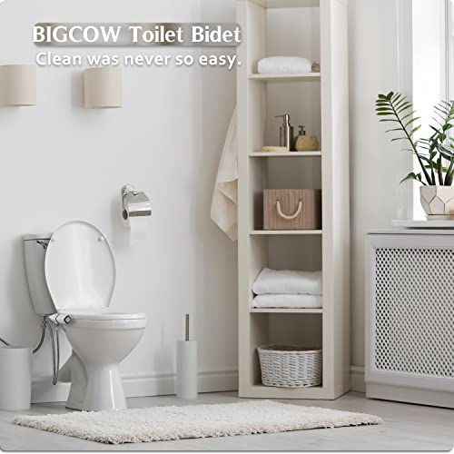 BIGCOW Ultra-Slim Bidet Attachment for Toilet - Dual Nozzle (Frontal & Rear Wash) with Adjustable Cold Water Pressure and Stainless Steel Inlet - Hygienic Solution for Fresh Cleanliness