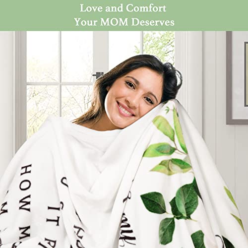 BESTSWEETIE Throw Blanket 60" x 50" for Mom Birthday, Soft Flower Pattern I Love You Mom Blanket from Daughters, Blue