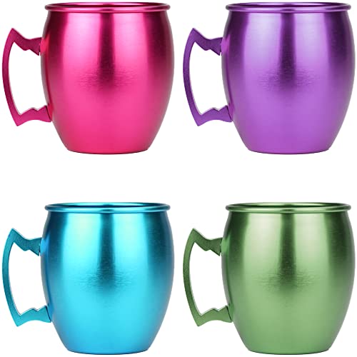 ARORA Aluminum Cups, Metal Anodized Multi-Colored Blue, Red, Green, Purple Moscow Mule Mug Set , Aluminum Cocktail Drink Mug 19oz Mug,Set of 4