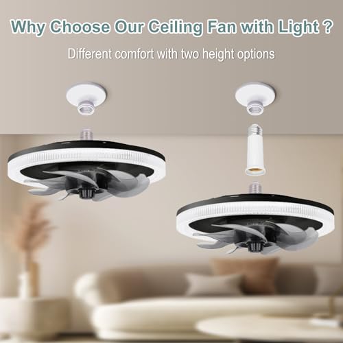 WESTTREE Celling Fan with Light and Remote, 12In Celling Fan with Lights - 144 Light Bead, Color Temperature, 4 Level Powered Wind Celling Fans for Bedroom, Dining Room QWF3103 Black