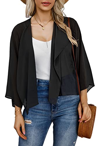 Women Kimonos Cardigan Floral Print Shrugs Open Front Chiffon Casual Wrap Tops (Yellow Plaid,M)