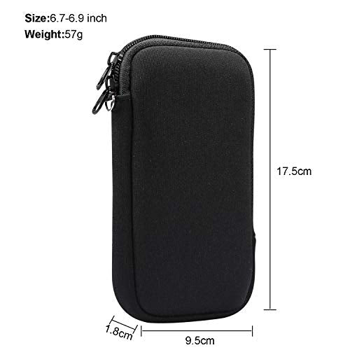 Neoprene Cell Phone Pouch Soft Elastic Shockproof Mobile Phone Case+Necklace Lanyard Crossbody Sleeve for iPhone 12 Pro Max XS, Samsung Galaxy Note 20 Ultra A51 A72 LG V50 V40 ThinQ (Black)