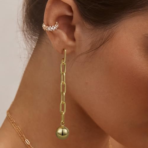 KissYan Gold Link Dangle Earrings, 14k Gold Paper Clip Chain Ball Drop Earrings Statement Earrings for Women Sterling Silver Post Dainty Jewelry Gifts