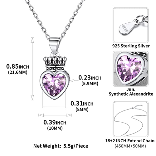 ChicSilver 925 Sterling Silver Princess Queen Crown Necklace for Women September Birthstone Jewelry Created Sapphire Crystal Heart Necklace Valentine's Day Birthday Gift for Her