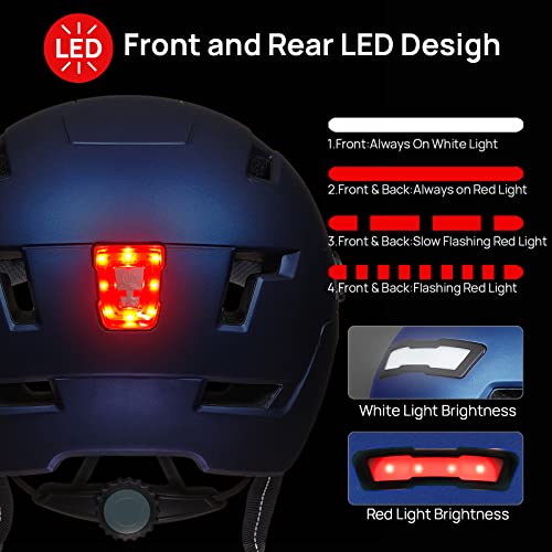 ILM Adult Bike Helmet with USB Rechargeable LED Front and Back Light Mountain&Road Bicycle Helmets for Men Women Removable Goggle Cycling Helmet E3-10L(Blue Purple, Small/Medium)