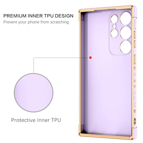 BENTOBEN Compatible with Samsung Galaxy S24 Ultra Phone Case 2024, Slim Thin Shockproof Kickstand Holder Protective TPU Bumper Drop Protection Cute Heart Girl Women Boy Men S24Ultra Cover, Purple/Gold