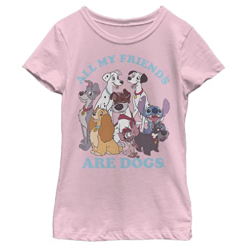 Disney Classic Multi Franchise Dog Friends Girl's Solid Crew Tee, Light Pink, X-Small