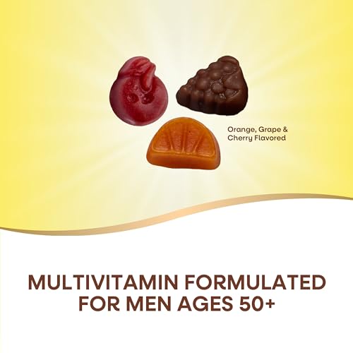 Nature’s Way Alive! Men’s 50+ Premium Gummy Multivitamin, Supports Healthy Heart, Brain & Muscel Function*, B-Vitamins, Vegetarian, Grape, Orange and Cherry Flavored, 75 Gummies (Packaging May Vary)