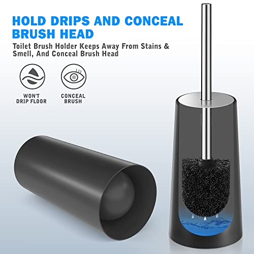 IXO Toilet Brush and Holder, 2 Pack Toilet Brush with 304 Stainless Steel Long Handle, Toilet Bowl Brush for Bathroom Toilet-Ergonomic, Elegant,Durable (Black)