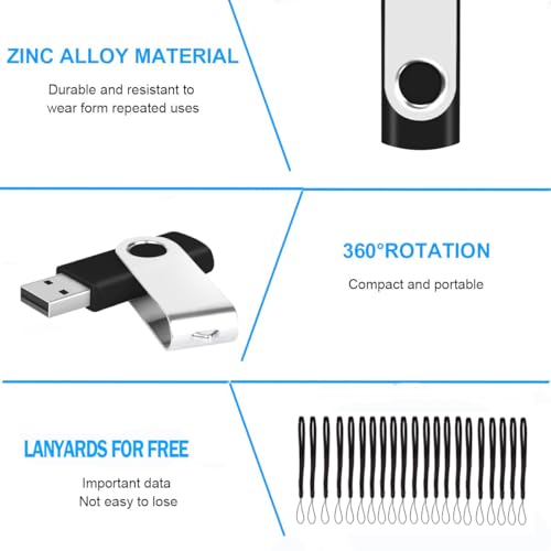 EASTBULL 16GB Bulk Flash Drives 50 Pack Flash Drives Pack USB 2.0 Thumb Drives Bulk Swivel USB Drives Bulk with Strings (16GB)