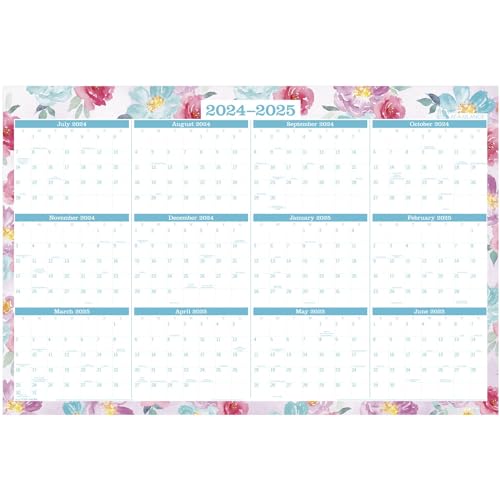 AT-A-GLANCE 2024-2025 Erasable Wall Calendar Planner, 24" x 36", Large, Academic & Regular Year, Dry Erase, Reversible, Vertical/Horizontal, Badge Floral (1710F-550SB)