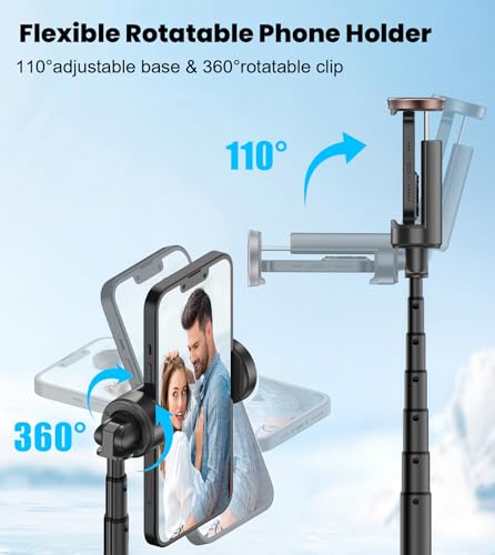 TONEOF 60" Selfie Stick Tripod for Video,All-in-1 Extendable Cell Phone Tripod Stand with Integrated Remote,360° Rotate Lightweight & Portable Tripod for 4-7” iPhone/Android/Photo & Video Kits/Travel