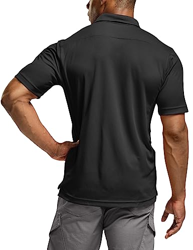 CQR Men's Polo Shirt, Long and Short Sleeve Tactical Shirts, Dry Fit Lightweight Golf Shirts, Outdoor UPF 50+ Pique Shirt, Frost Essential Black, X-Large