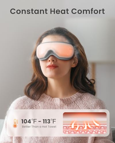 FSA HSA Eye Massager, RENPHO Eyeris 1 Eye Massager, Christmas Birthday Gifts, Eye Massage Mask with Remote, Heat, Compression for Eye Strain Relief, Reduce Stye Eye, Improve Sleep, Head Massager Scalp