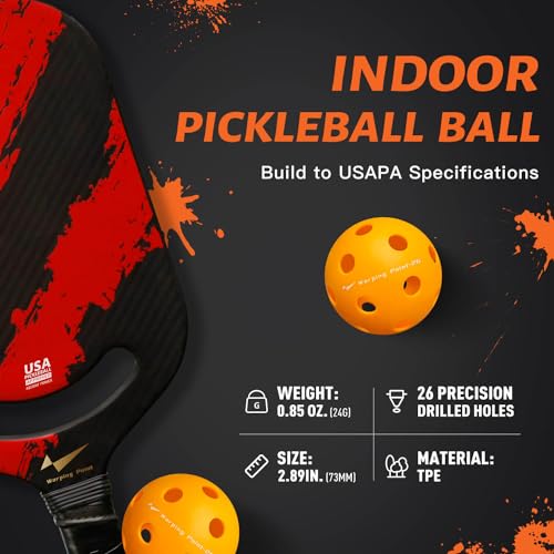 Warping Point Indoor Pickleball Balls, 4 Pack 26 Holes Orange PickleBalls with Mesh Bag, Meet USAPA Specifications, High Bounce Durable Practice Pickle Ball for Beginners Intermediate Player