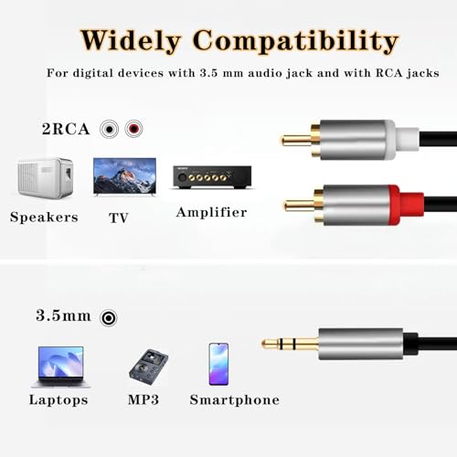 tsrqponmlkjlh RCA to 3.5mm Audio Cable 10FT 2RCA to Y Splitter Aux for Computer Cell Phone Audio Connection