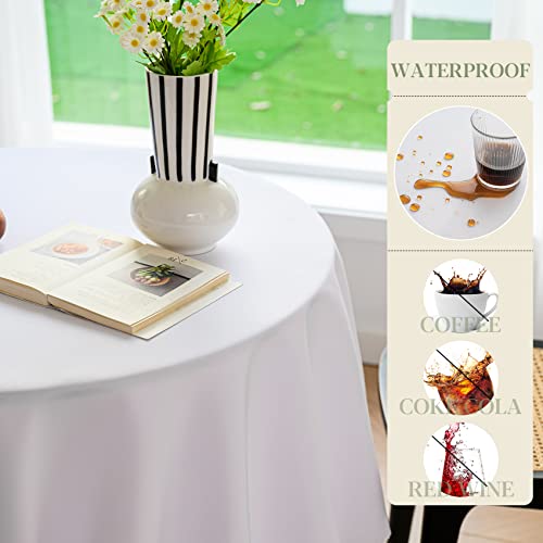 BYDOLL Table Cloth 48 Inch Round Tablecloth White Outdoor Washable Winkle and Stain Resistant Spillproof Polyester Tablecloth for Round Tables Festival Camping Picnic Wedding Party Table Cover