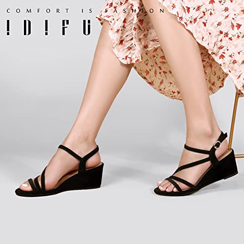 IDIFU Women's Wedge Heel Sandal Dress Low Strappy 2 Inch Open Toe Wedding Bridal Shoes for Woman Ladies Evening Formal(White Pu, 10 M US)