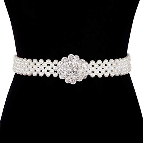 Barry.Wang 2pcs Pearl Belts Gift for Women Wedding Sash Belt for Dress Crystal Rhinestone Off White Waist Chain 95cm (Y Hello Kity Bow)