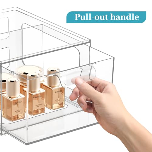 SpaceHacks Stackable Plastic Makeup Organizer Drawers, Acrylic Organizers, Clear Storage Bins with Pull-Out Handles for Vanity, Kitchen Cabinets, Pantry