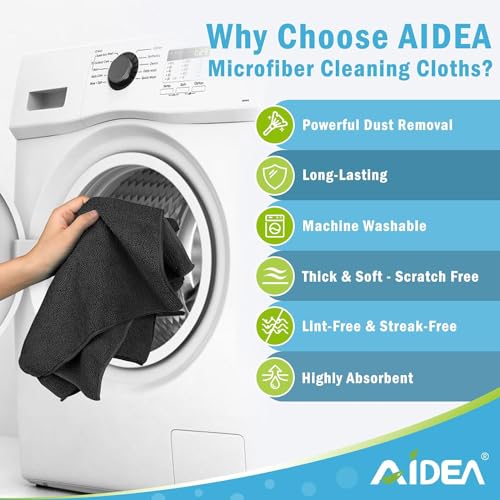 AIDEA Microfiber Cleaning Cloths-12PK, Soft Absorbent Cleaning Rag, Lint-Free Streak-Free Cleaning Towel for House, Kitchen, Car, Window (12in.x12in.)