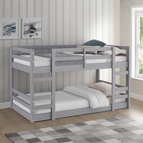 Walker Edison Alexander Classic Solid Wood Stackable Jr Twin over Twin Bunk Bed, Twin over Twin, Grey