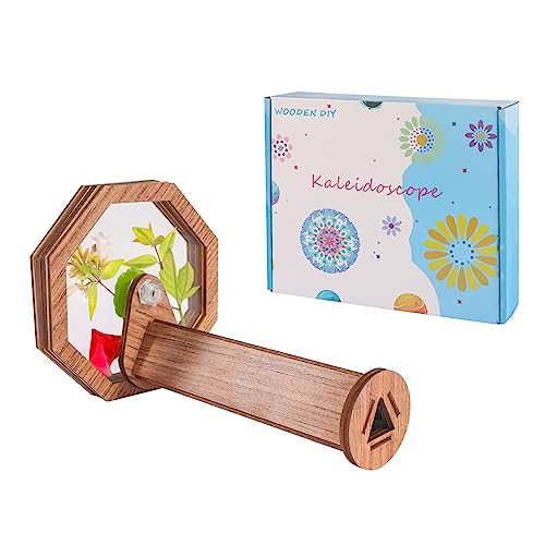 Natural DIY Kaleidoscope Kit, New Wooden Magic Rotating Kaleidoscope Making Set for Nature Lovers, Best Gift, Outdoor Classic Handmade Education Toys for Kids(1 Pc)