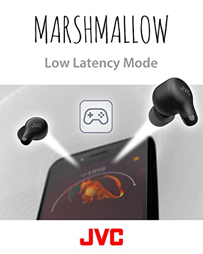 JVC New Marshmallow True Wireless Earbuds Headphones, Long Battery Life (up to 28 Hours), Sound with Neodymium Magnet Driver, Including Memory Foam Earpieces - HAA18TB (Black), Compact