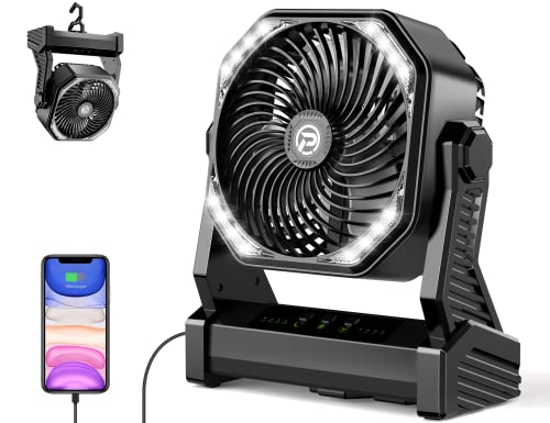 AddAcc 20000mAh Battery Operated Fan, Portable Rechargeable Desk/Camping Fan with Light and Hook, 270° Pivot 4 Speeds Battery Powered Outdoor Fan for Tent Car Trip Sleep Hurricane Power Outages…