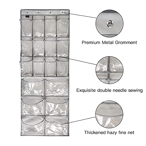 TidyMaster 2 Pack Extra Large Hanging Crystal Clear Over Door Shoe Organizers, Closet Shoe Rack Organizer, 12+6 Pockets, 8 Hooks, Grey (59" x 21.6")
