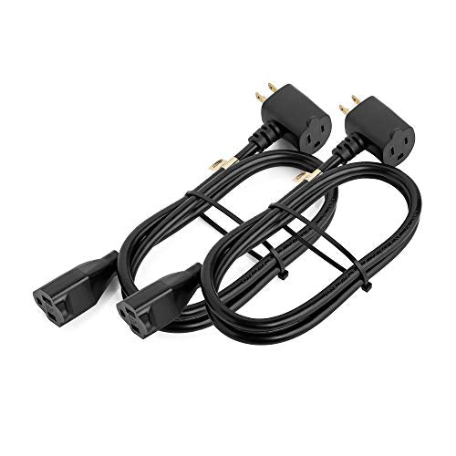 Maximm Cable 2 Pack 6 Foot Angled Indoor Extension Cord/Wire, 2 Outlet Piggyback Extension Cord - Black - UL Listed