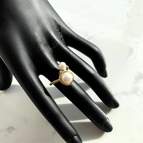 Handcrafted Natural Baroque Pearl Ring Winding Design Opening Adjustable 14k Gold Plated Material Beads